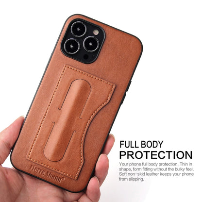 For iPhone 15 Pro Max Fierre Shann Holder Back Cover PU Phone Case(Brown) - iPhone 15 Pro Max Cases by FIERRE SHANN | Online Shopping UK | buy2fix