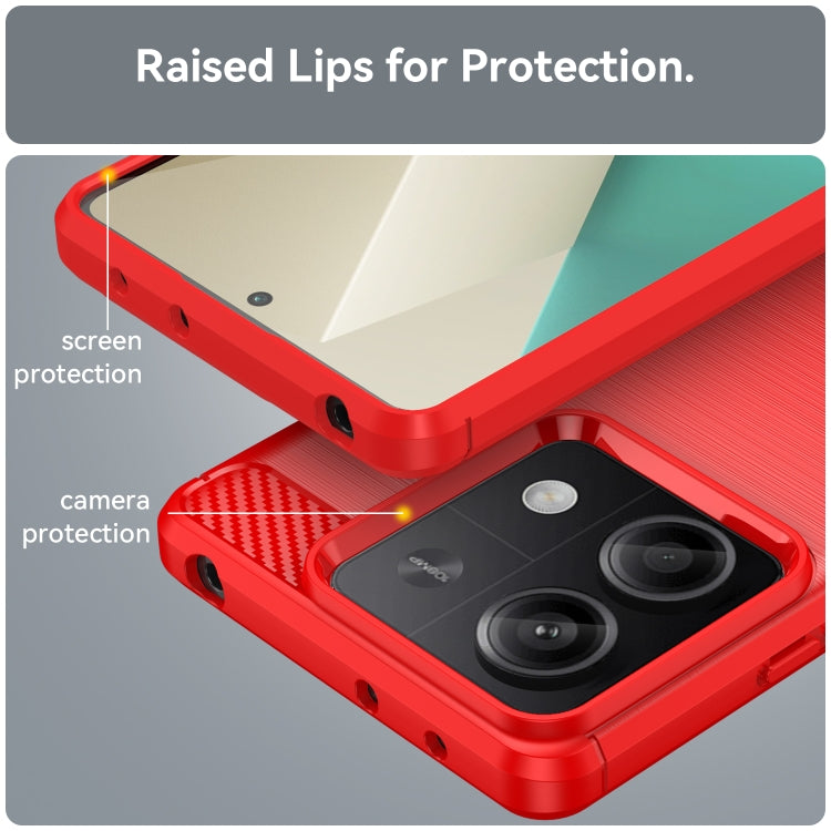 For Xiaomi Redmi Note 13 5G Brushed Texture Carbon Fiber TPU Phone Case(Red) - Note 13 Cases by buy2fix | Online Shopping UK | buy2fix