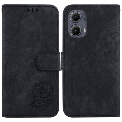 For Motorola Edge 2024 Little Tiger Embossed Leather Phone Case(Black) - Motorola Cases by buy2fix | Online Shopping UK | buy2fix