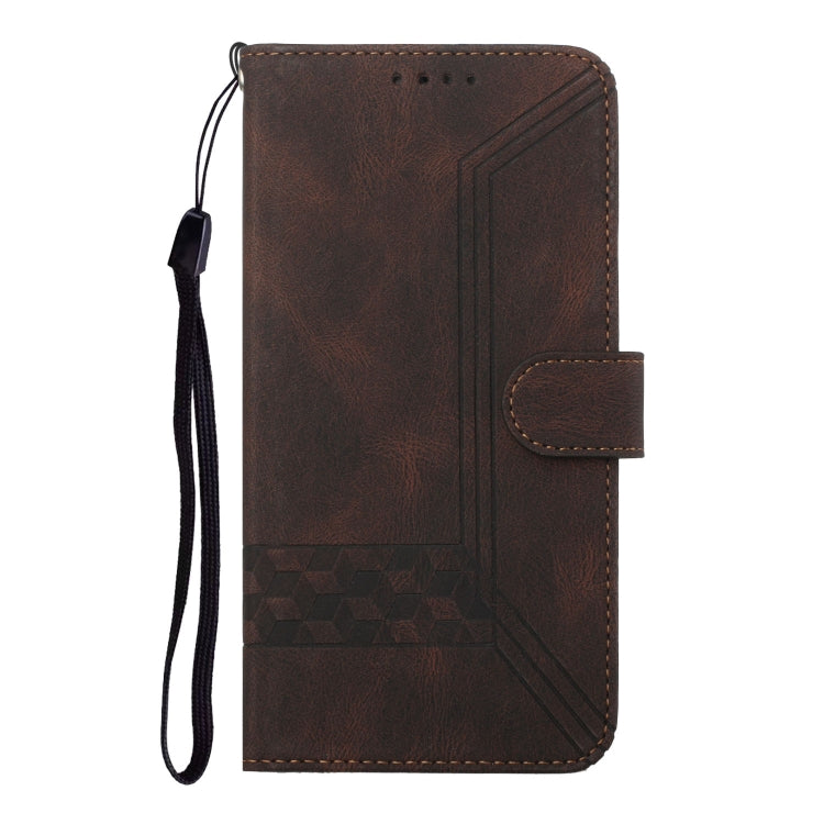 For iPhone 16 Cubic Skin Feel Flip Leather Phone Case(Brown) - iPhone 16 Cases by buy2fix | Online Shopping UK | buy2fix