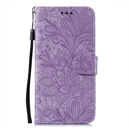 For iPhone 16 Pro Max Lace Flower Embossing Flip Leather Phone Case(Purple) - iPhone 16 Pro Max Cases by buy2fix | Online Shopping UK | buy2fix