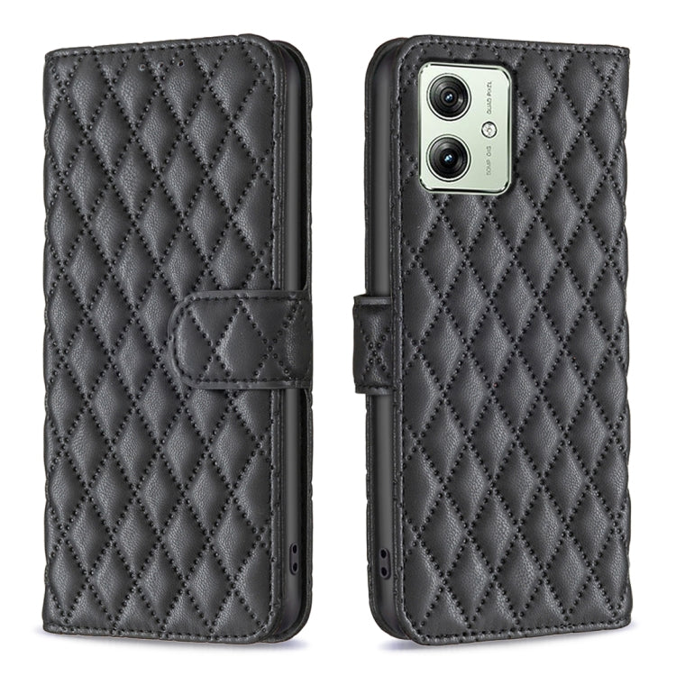 For Motorola Moto G54 5G EU Edition Diamond Lattice Wallet Flip Leather Phone Case(Black) - Motorola Cases by buy2fix | Online Shopping UK | buy2fix