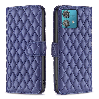 For Motorola Edge 40 Neo Diamond Lattice Wallet Flip Leather Phone Case(Blue) - Motorola Cases by buy2fix | Online Shopping UK | buy2fix