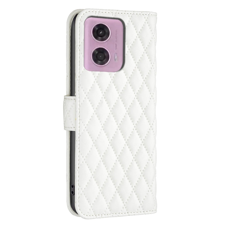 For Motorola Moto G24 / E14 / G04 Diamond Lattice Wallet Flip Leather Phone Case(White) - Motorola Cases by buy2fix | Online Shopping UK | buy2fix