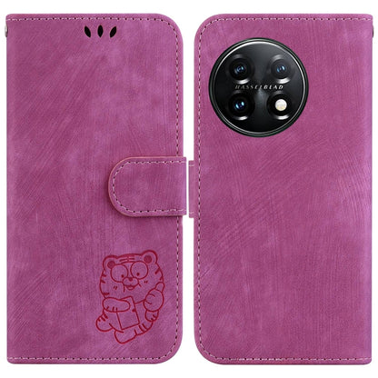 For OnePlus 11 Little Tiger Embossed Leather Phone Case(Rose Red) - OnePlus Cases by buy2fix | Online Shopping UK | buy2fix