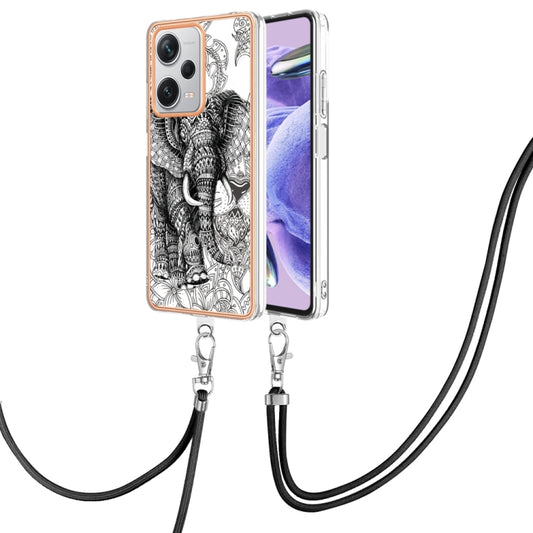For Xiaomi Redmi Note 12 Pro+ Global Electroplating Dual-side IMD Phone Case with Lanyard(Totem Elephant) - Xiaomi Cases by buy2fix | Online Shopping UK | buy2fix