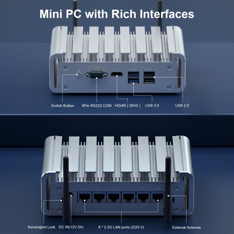 HYSTOU PO9B-J4125-6L Embedded Intel Celeron J4125 Processor Six Network Ports Mini Host, Specification:8GB+256GB+1TB - Windows Mini PCs by HYSTOU | Online Shopping UK | buy2fix