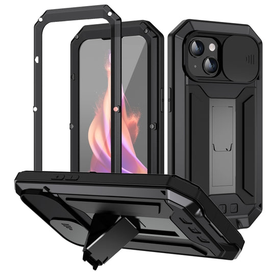 For iPhone 15 R-JUST Sliding Camera IP54 Life Waterproof Holder Phone Case(Black) - iPhone 15 Cases by R-JUST | Online Shopping UK | buy2fix