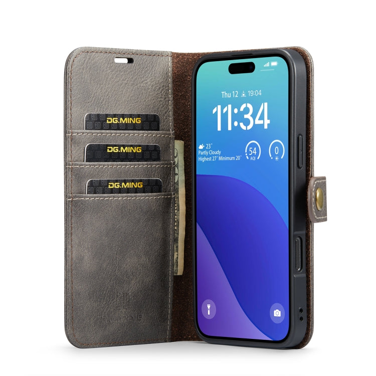 For iPhone 16 Pro DG.MING Crazy Horse Texture Detachable Magnetic Leather Phone Case(Grey) - iPhone 16 Pro Cases by DG.MING | Online Shopping UK | buy2fix