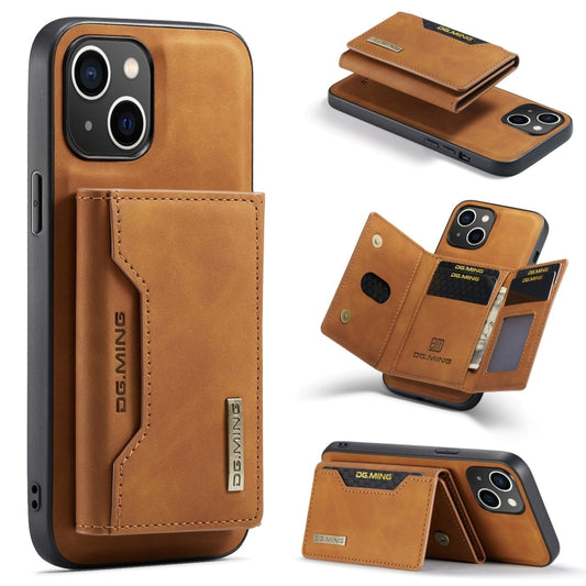 For iPhone 15 DG.MING M2 Series 3-Fold Card Bag Wallet Leather Phone Case(Brown) - iPhone 15 Cases by DG.MING | Online Shopping UK | buy2fix