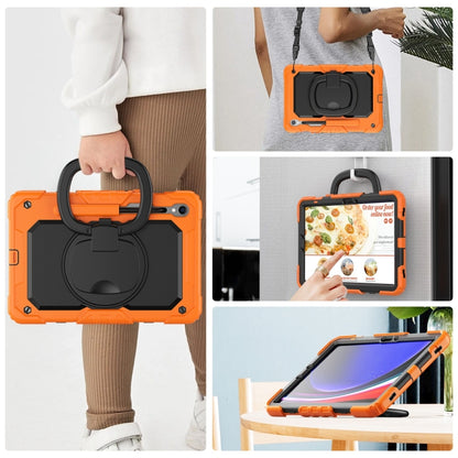 For Samsung Galaxy Tab S9 D Type Silicone Hybrid PC Tablet Case with Handle Holder(Orange) - Galaxy Tab S9 Cases by buy2fix | Online Shopping UK | buy2fix