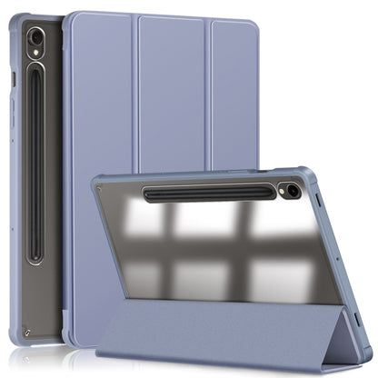 For Samsung Galaxy Tab S9 Acrylic 3-folding Smart Leather Tablet Case(Lavender Purple) - Galaxy Tab S9 Cases by buy2fix | Online Shopping UK | buy2fix