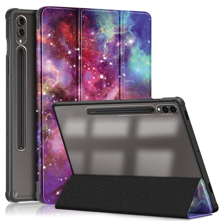 For Samsung Galaxy Tab S9+ Acrylic 3-folding Painted Smart Leather Tablet Case(Milky Way) - Galaxy Tab S9+ Cases by buy2fix | Online Shopping UK | buy2fix