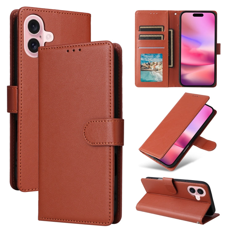 For iPhone 16 Multifunctional Horizontal Flip Leather Phone Case with Three Card Slots(Brown) - iPhone 16 Cases by buy2fix | Online Shopping UK | buy2fix