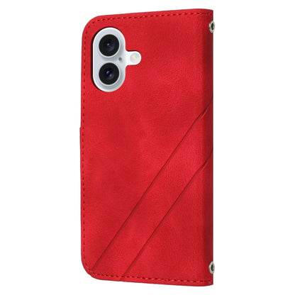 For iPhone 16 Embossed Line Leather Phone Case with Lanyard(Red) - iPhone 16 Cases by buy2fix | Online Shopping UK | buy2fix