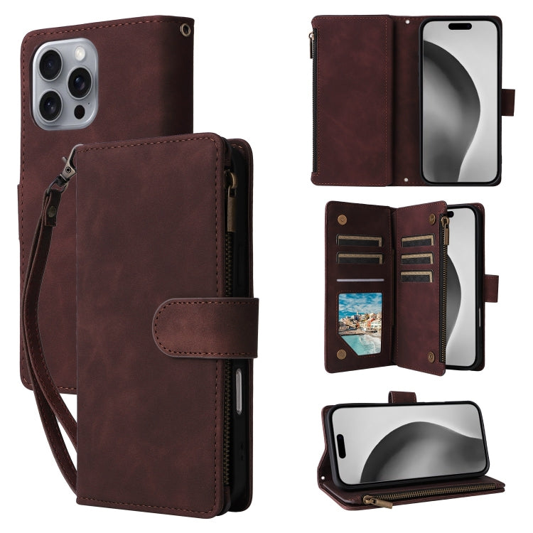 For iPhone 16 Pro Max Crossbody Multi-card Slot Wallet Zipper Leather Phone Case(Coffee) - iPhone 16 Pro Max Cases by buy2fix | Online Shopping UK | buy2fix