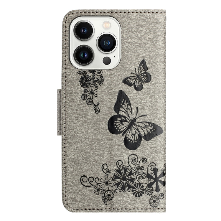 For iPhone 16 Pro Butterfly Embossed Flip Leather Phone Case(Grey) - iPhone 16 Pro Cases by buy2fix | Online Shopping UK | buy2fix