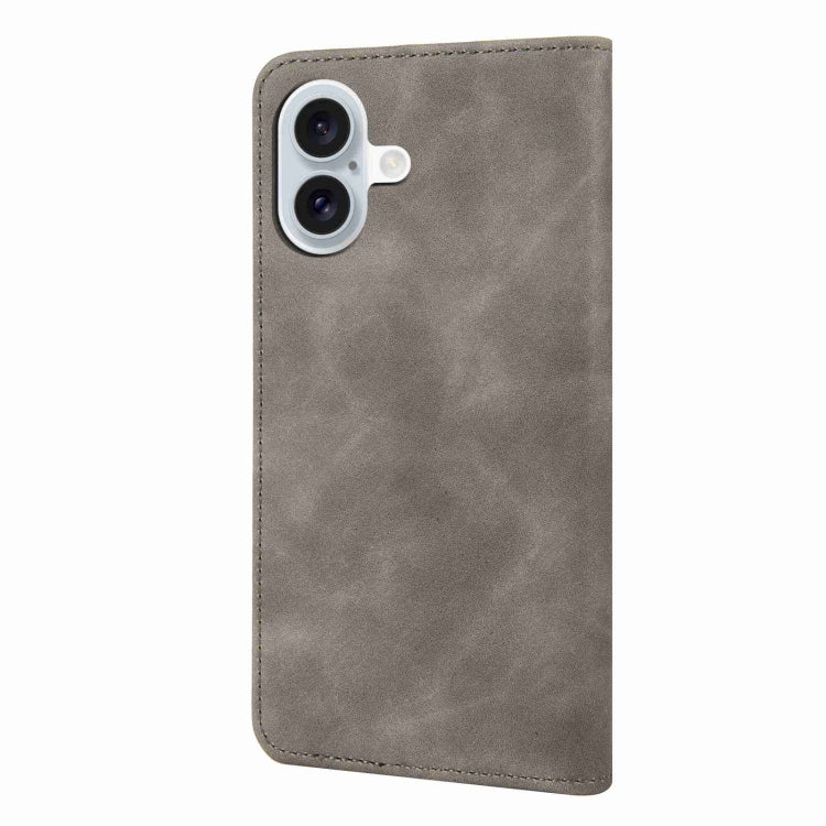 For iPhone 16 Skin Feel Splicing Leather Phone Case(Grey) - iPhone 16 Cases by buy2fix | Online Shopping UK | buy2fix