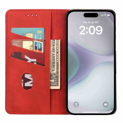 For iPhone 16 Skin Feel Splicing Leather Phone Case(Red) - iPhone 16 Cases by buy2fix | Online Shopping UK | buy2fix