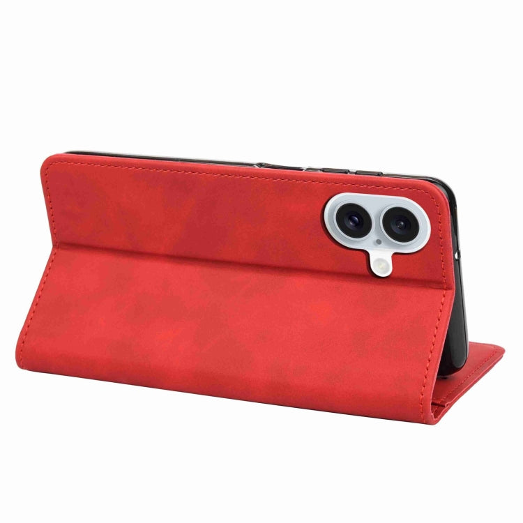 For iPhone 16 Skin Feel Splicing Leather Phone Case(Red) - iPhone 16 Cases by buy2fix | Online Shopping UK | buy2fix