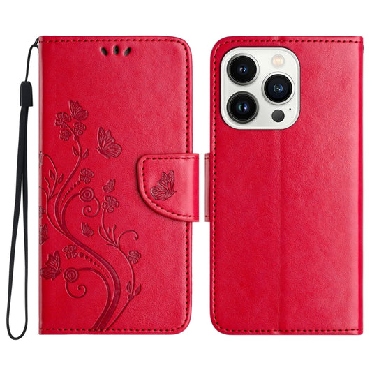 For iPhone 16 Pro Max Butterfly Flower Pattern Flip Leather Phone Case(Red) - iPhone 16 Pro Max Cases by buy2fix | Online Shopping UK | buy2fix