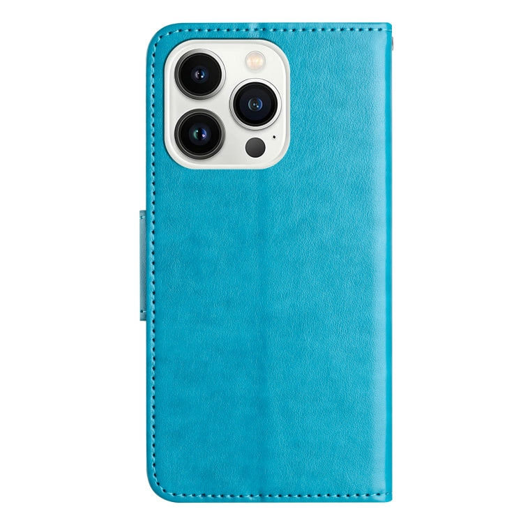 For iPhone 16 Pro Butterfly Flower Pattern Flip Leather Phone Case(Blue) - iPhone 16 Pro Cases by buy2fix | Online Shopping UK | buy2fix