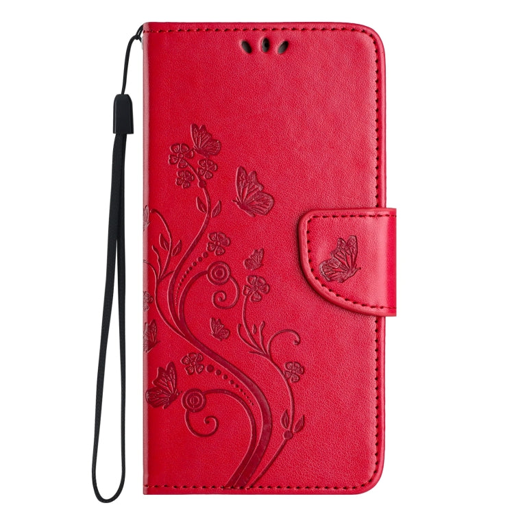 For iPhone 16 Pro Butterfly Flower Pattern Flip Leather Phone Case(Red) - iPhone 16 Pro Cases by buy2fix | Online Shopping UK | buy2fix