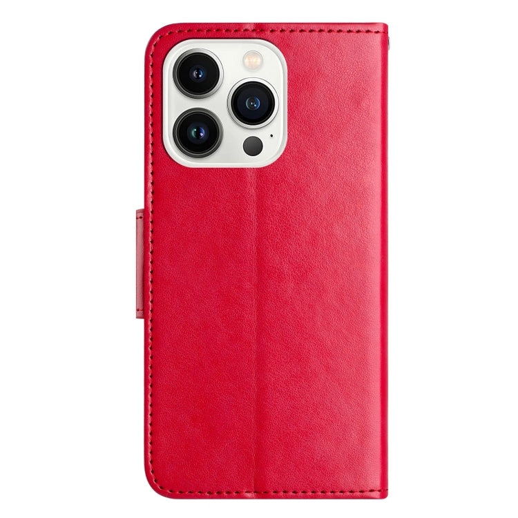 For iPhone 16 Pro Butterfly Flower Pattern Flip Leather Phone Case(Red) - iPhone 16 Pro Cases by buy2fix | Online Shopping UK | buy2fix