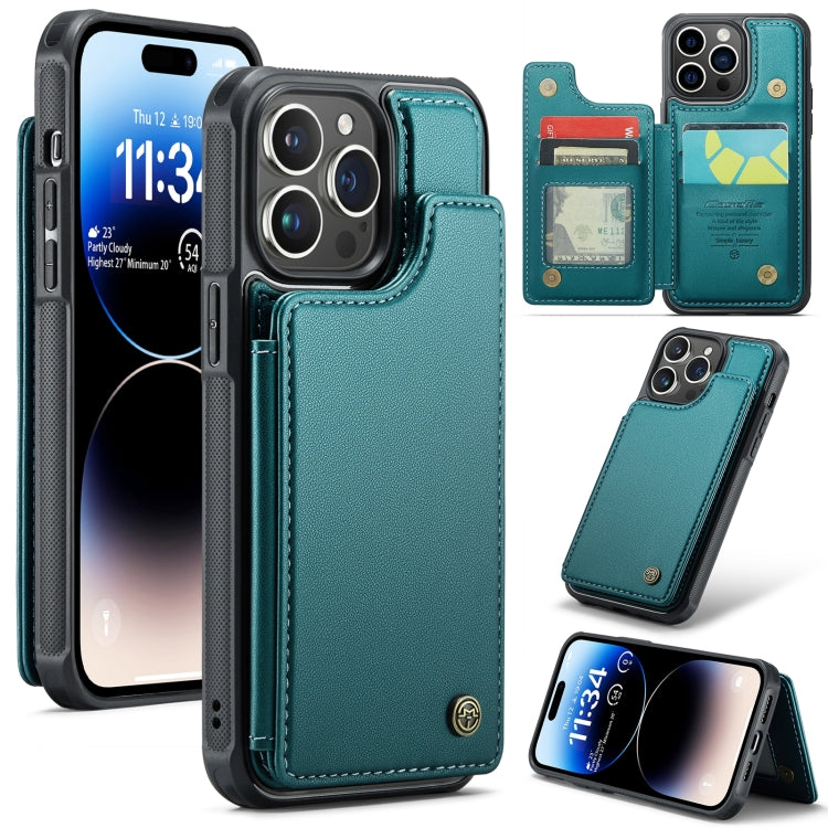 For iPhone 14 Pro CaseMe C22 Card Slots Holder RFID Anti-theft Phone Case(Blue Green) - iPhone 14 Pro Cases by CaseMe | Online Shopping UK | buy2fix