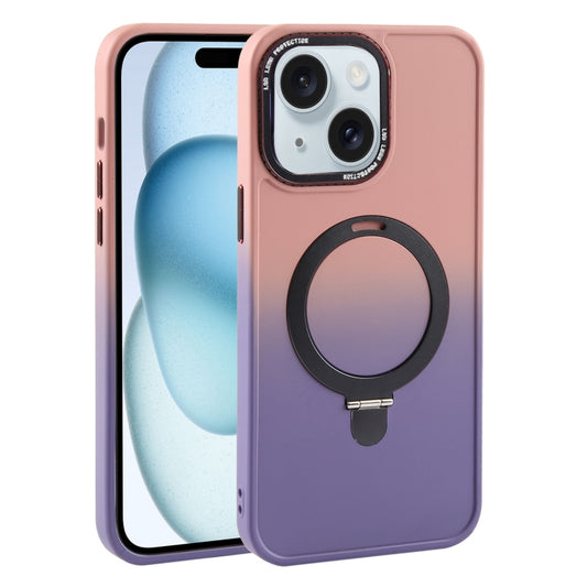 For iPhone 15 Plus Gradient MagSafe Holder Liquid TPU Hybrid PC Phone Case(Pink Purple) - iPhone 15 Plus Cases by buy2fix | Online Shopping UK | buy2fix