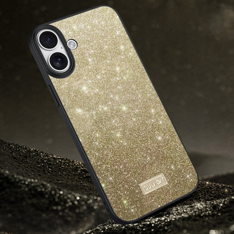 For iPhone 16 Plus SULADA Glittery PC Hybrid TPU Handmade Leather Phone Case(Gold) - iPhone 16 Plus Cases by SULADA | Online Shopping UK | buy2fix