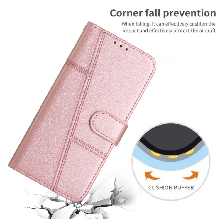 For Motorola Moto G Play 5G 2024 Stitching Calf Texture Buckle Leather Phone Case(Rose Gold) - Motorola Cases by buy2fix | Online Shopping UK | buy2fix