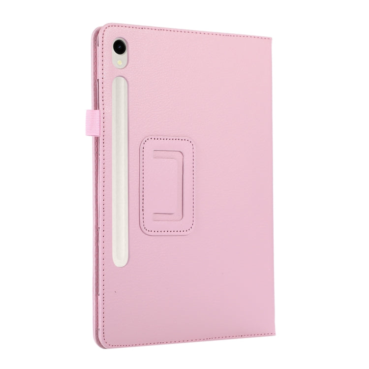 For Samsung Galaxy Tab S9 Litchi Texture Leather Tablet Case with Holder(Pink) - Other Galaxy Tab PC by buy2fix | Online Shopping UK | buy2fix