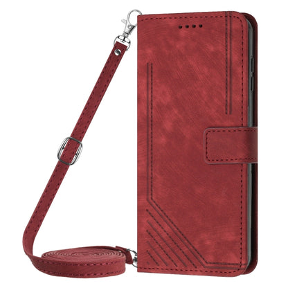 For Motorola Moto G Power 5G 2024 Skin Feel Stripe Pattern Leather Phone Case with Lanyard(Red) - Motorola Cases by buy2fix | Online Shopping UK | buy2fix