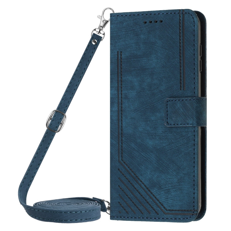 For Motorola Moto G Power 5G 2024 Skin Feel Stripe Pattern Leather Phone Case with Lanyard(Blue) - Motorola Cases by buy2fix | Online Shopping UK | buy2fix