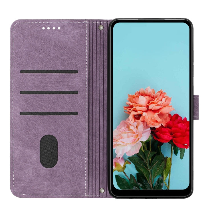For Motorola Moto G Power 5G 2024 Skin Feel Stripe Pattern Leather Phone Case with Lanyard(Purple) - Motorola Cases by buy2fix | Online Shopping UK | buy2fix
