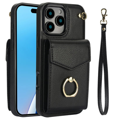 For iPhone 16 Pro Ring Holder RFID Card Slot Phone Case(Black) - iPhone 16 Pro Cases by buy2fix | Online Shopping UK | buy2fix