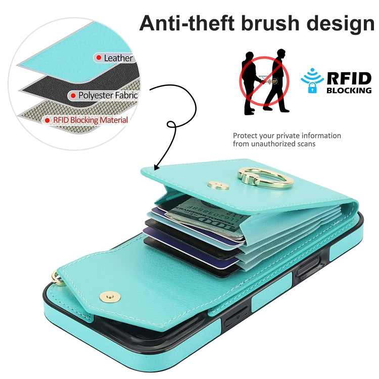 For iPhone 16 Pro Ring Holder RFID Card Slot Phone Case(Mint Green) - iPhone 16 Pro Cases by buy2fix | Online Shopping UK | buy2fix