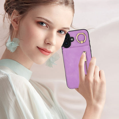 For iPhone 16 Plus Retro Ring and Zipper RFID Card Slot Phone Case(Purple) - iPhone 16 Plus Cases by buy2fix | Online Shopping UK | buy2fix