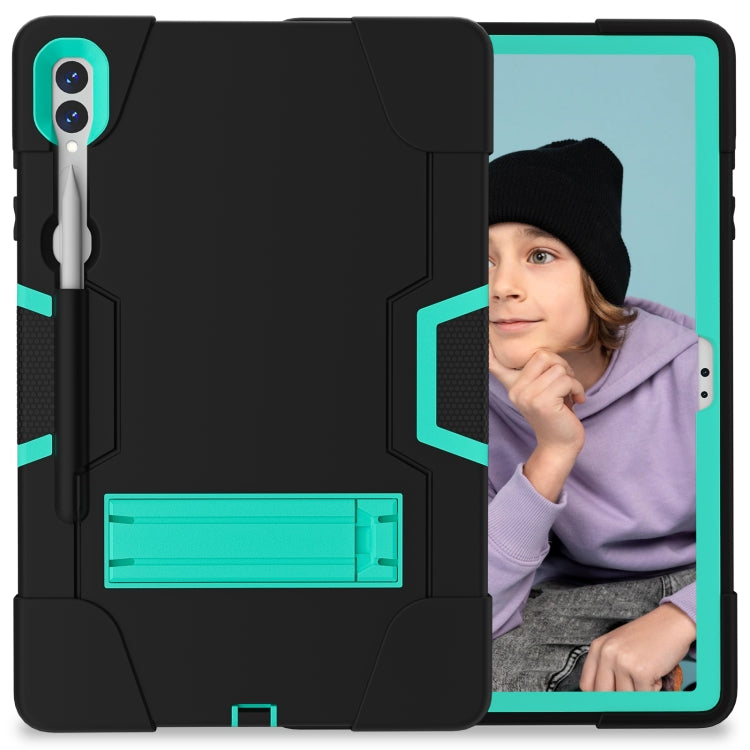 For Samsung Galaxy Tab S9+ Contrast Color Silicone PC Tablet Case with Holder(Black + Mint Green) - Galaxy Tab S9+ Cases by buy2fix | Online Shopping UK | buy2fix