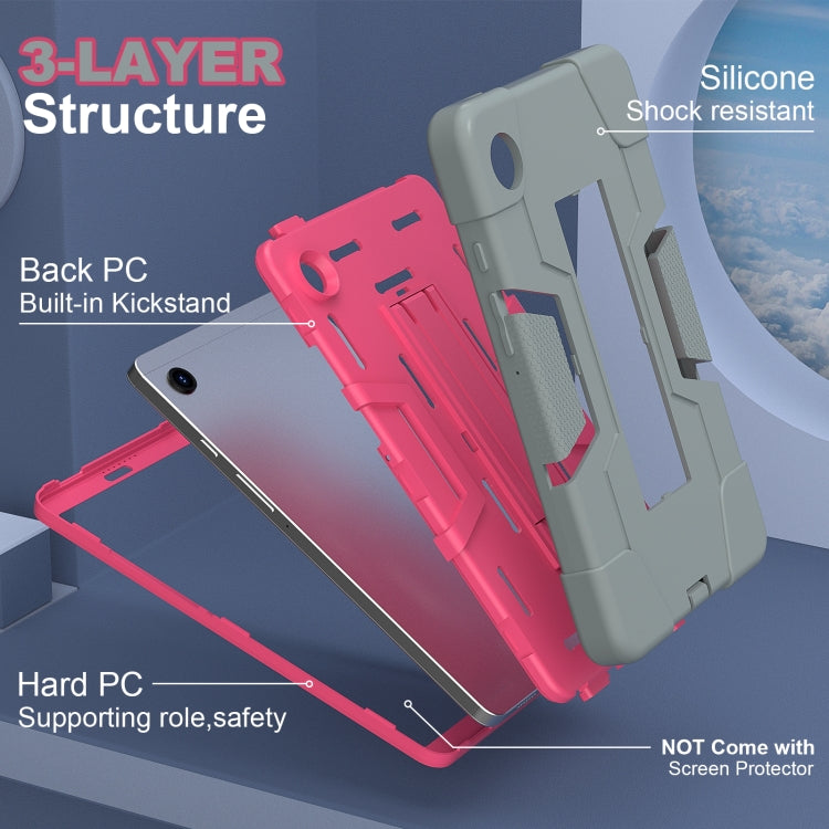 For Samsung Galaxy Tab A9 Contrast Color Silicone PC Tablet Case with Holder(Grey + Rose Red) - Galaxy Tab A9 by buy2fix | Online Shopping UK | buy2fix