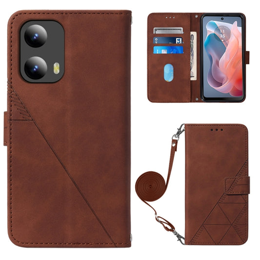 For Motorola Moto G Play 5G 2024 Crossbody 3D Embossed Flip Leather Phone Case(Brown) - Motorola Cases by buy2fix | Online Shopping UK | buy2fix