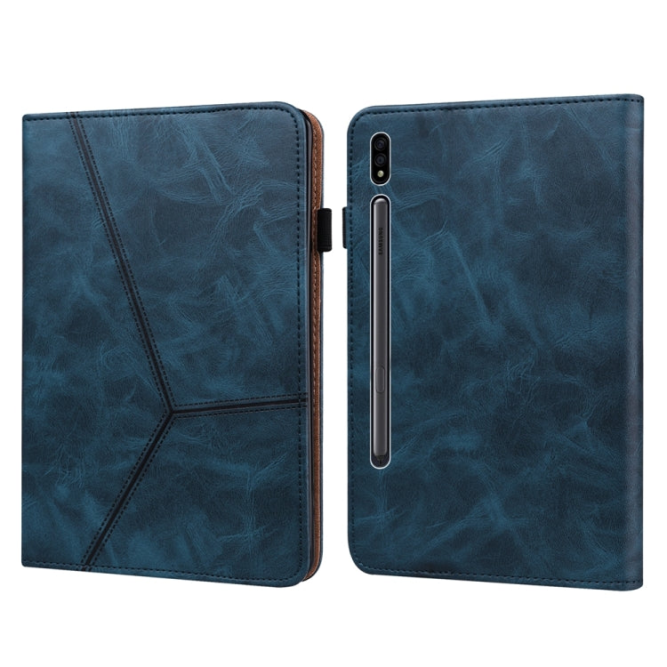 For Samsung Galaxy Tab S9+ / S9 FE+ Solid Color Stripe Embossed Leather Tablet Case(Blue) - Galaxy Tab S9 FE+ by buy2fix | Online Shopping UK | buy2fix