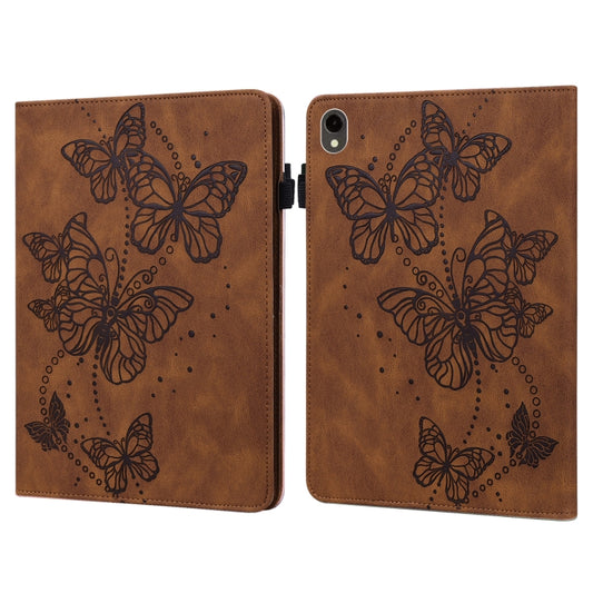 For Samsung Galaxy Tab S9 Embossed Butterfly Pattern Horizontal Flip Leather Tablet Case(Brown) - Galaxy Tab S9 Cases by buy2fix | Online Shopping UK | buy2fix