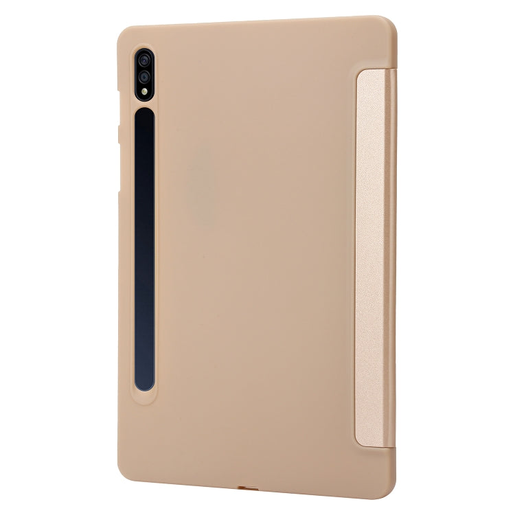 For Samsung Galaxy Tab S9+ 3-Fold Holder Silicone Leather Tablet Case(Gold) - Galaxy Tab S9+ Cases by buy2fix | Online Shopping UK | buy2fix