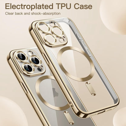 For iPhone 14 Pro Magsafe Magnetic Transparent Electroplated TPU Phone Case(Gold) - iPhone 14 Pro Cases by buy2fix | Online Shopping UK | buy2fix