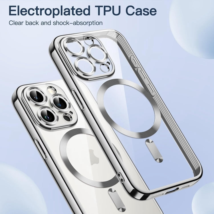 For iPhone 16 Pro Max Transparent Electroplated Magsafe Magnetic TPU Phone Case(Silver) - iPhone 16 Pro Max Cases by buy2fix | Online Shopping UK | buy2fix