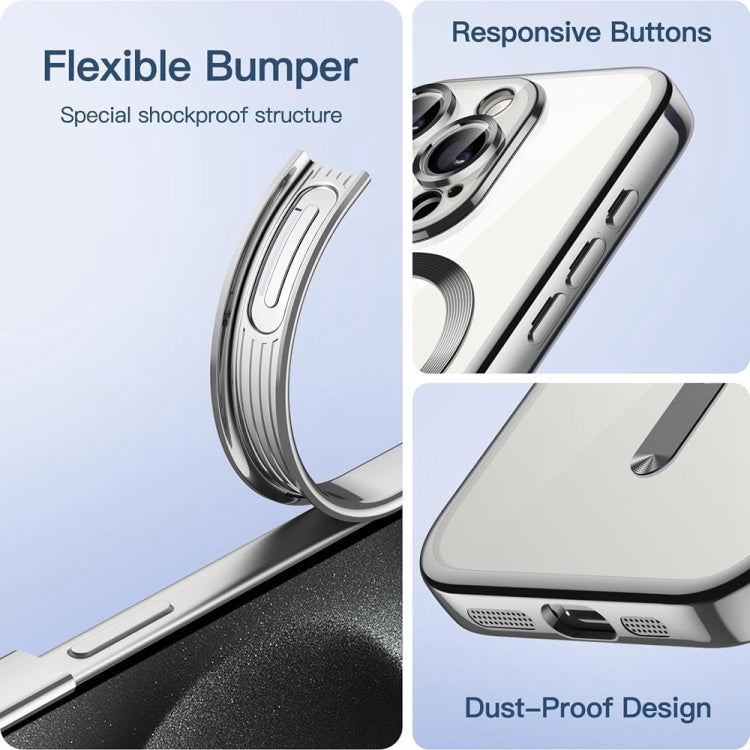 For iPhone 16 Pro Max Transparent Electroplated Magsafe Magnetic TPU Phone Case(Silver) - iPhone 16 Pro Max Cases by buy2fix | Online Shopping UK | buy2fix