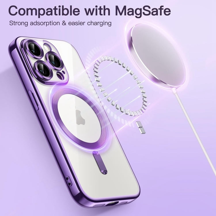 For iPhone 16 Pro Max Transparent Electroplated Magsafe Magnetic TPU Phone Case(Purple) - iPhone 16 Pro Max Cases by buy2fix | Online Shopping UK | buy2fix