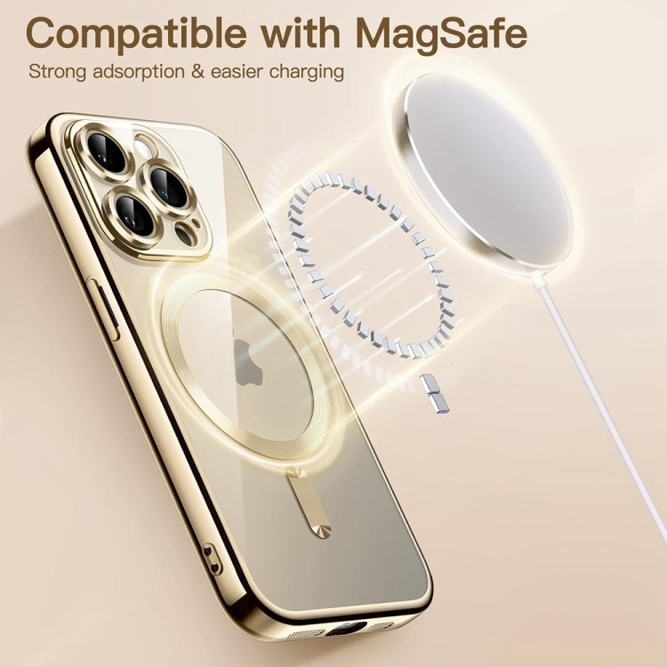 For iPhone 16 Transparent Electroplated Magsafe Magnetic TPU Phone Case(Gold) - iPhone 16 Cases by buy2fix | Online Shopping UK | buy2fix